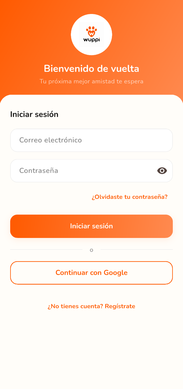 Pantalla de inicio de sesión de Wuppi